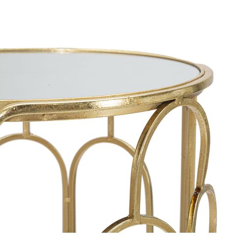 Tables Porte-plantes Rondes Ø 36,5 X 70 Et 31 X 60 Cm, Métal Doré Et Miroir, Set 2 Pièces