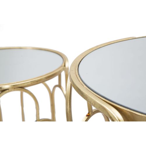 Tables Porte-plantes Rondes Ø 36,5 X 70 Et 31 X 60 Cm, Métal Doré Et Miroir, Set 2 Pièces