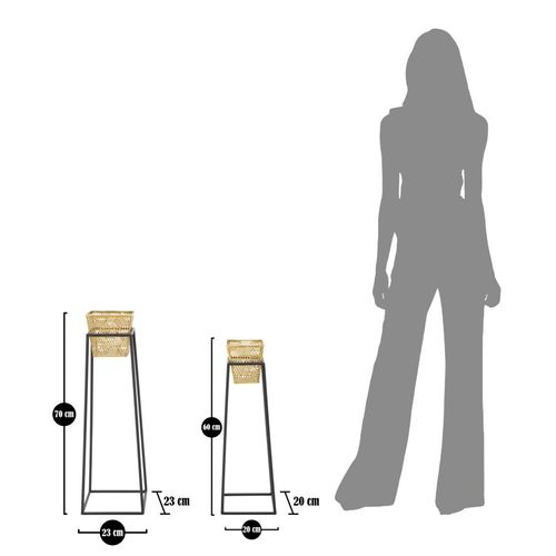 Porte-vases Carrés 2 Pièces 23x70-20x60 Cm, Métal Doré Et Noir Élégant