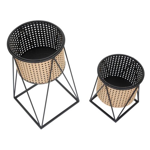 Paire De Porte-vases En Métal Crème Avec Socle Noir, Ø 21x40-19x22 Cm