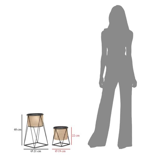 Paire De Porte-vases En Métal Crème Avec Socle Noir, Ø 21x40-19x22 Cm