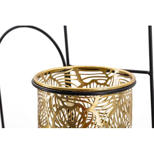 Porte-vase Mural Double En Métal Doré Avec Décorations De Feuilles, 27x14x48 Cm