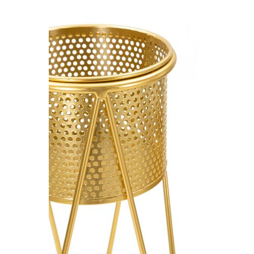 Paire De Porte-vases En Métal Doré Avec Décorations Arrondies, 21x20x46-18x18x32 Cm