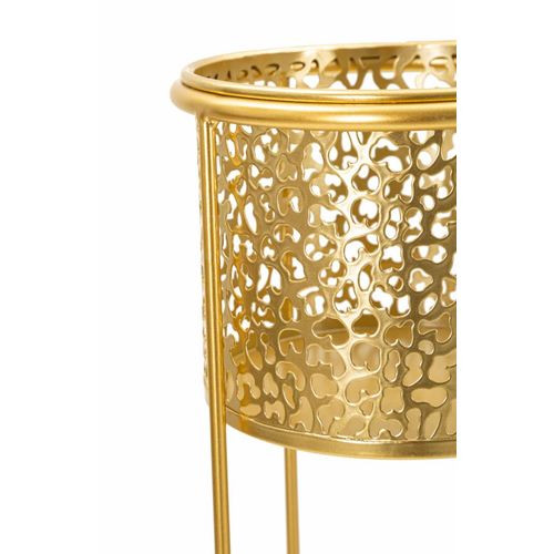 Paire De Porte-vases En Métal Doré Avec Décorations Arrondies, Ø 17x46-14x34 Cm