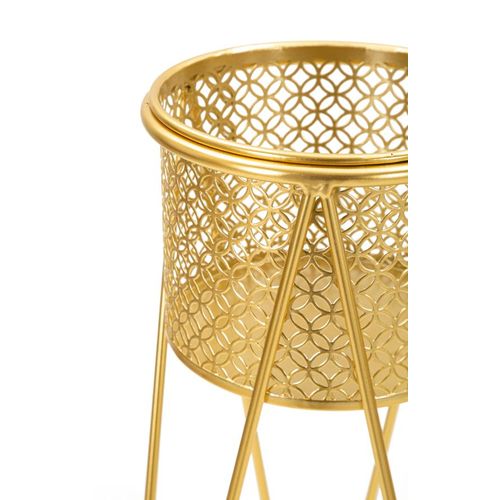 Paire De Porte-vases En Métal Doré Avec Décorations Arrondies Croisées, 21x20x46-18x18x32 Cm