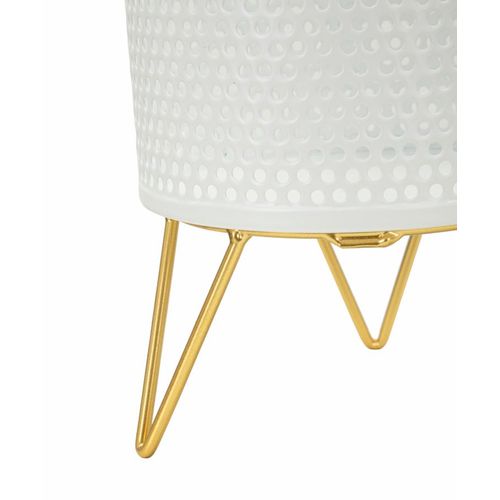 Paire De Porte-vases En Métal Blanc Et Doré, Décor Rond, Ø 16x20-13x20 Cm