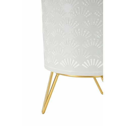 Paire De Porte-vases En Métal Blanc Et Doré, Décor Géométrique, Ø 16x20-13x20 Cm