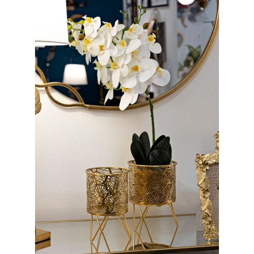 Paire De Porte-vases En Métal Doré Avec Décor Feuillage, Ø 16x20-13x20 Cm