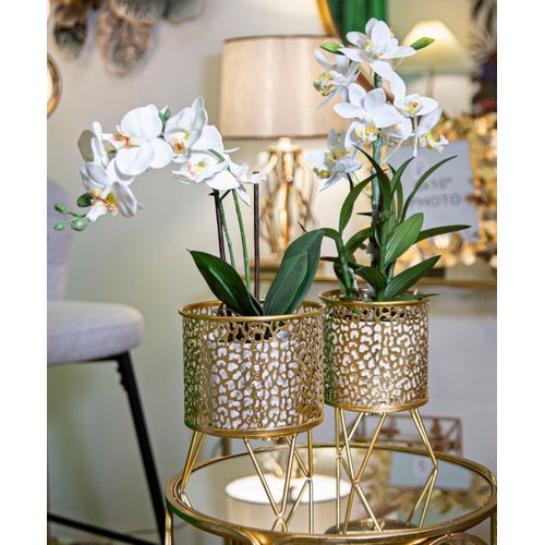 Paire De Porte-vases En Métal Doré Avec Décor Arrondi, Ø 16x20-13x20 Cm