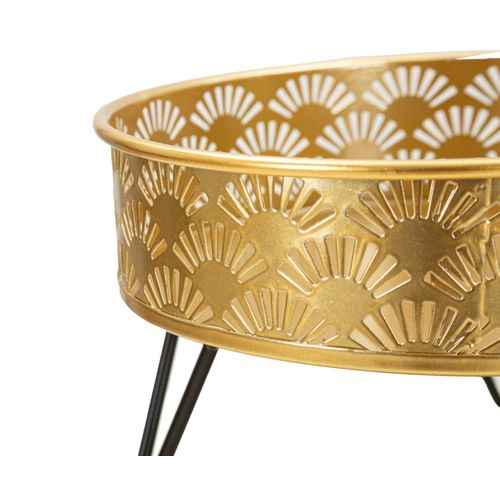 Paire De Porte-vases Métalliques Dorés Avec Décor Géométrique, Ø 20,5x13-18x13 Cm