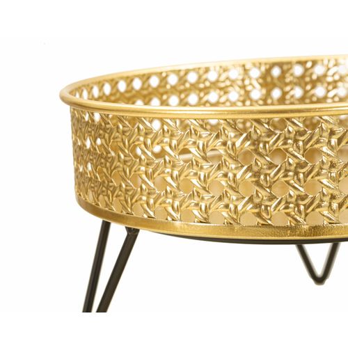 Paire De Porte-vases Métalliques Dorés Avec Gravures Rondes Et Reliefs, Ø 20,5x13-18x13 Cm