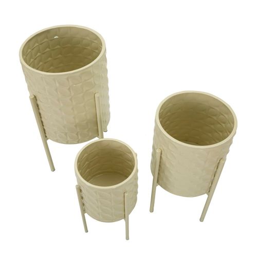 Set De 3 Porte-vases Métalliques Ø 36x56,5-30x48,5-24x37,5 Cm Couleur Crème