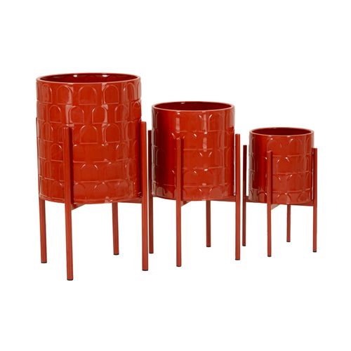 Set De 3 Porte-vases Métalliques Ø 36x56,5-30x48,5-24x37,5 Cm Couleur Rouge