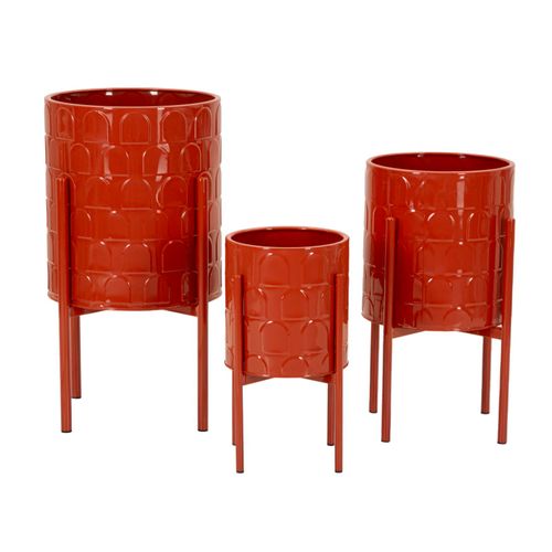 Set De 3 Porte-vases Métalliques Ø 36x56,5-30x48,5-24x37,5 Cm Couleur Rouge