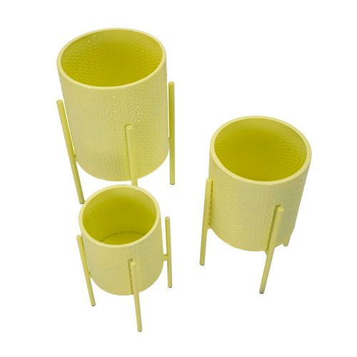 Set De 3 Porte-vases Métalliques Ø 36x56,5-30x48,5-24x37,5 Cm Couleur Jaune