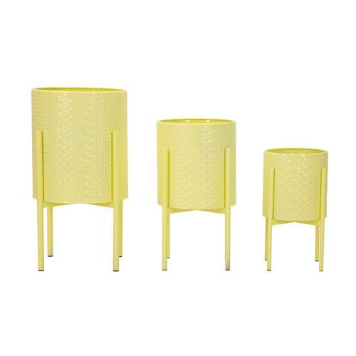 Set De 3 Porte-vases Métalliques Ø 36x56,5-30x48,5-24x37,5 Cm Couleur Jaune