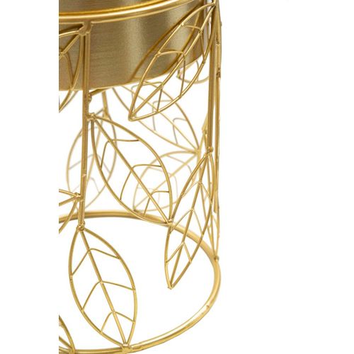 Set De 2 Porte-vases Métalliques Dorés Ø 23x43-20x36 Cm Avec Décor De Feuilles Tressées