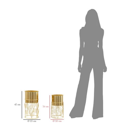 Set De 2 Porte-vases Métalliques Dorés Ø 23x43-20x36 Cm Avec Décor De Feuilles Tressées