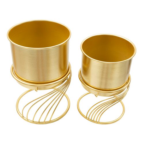 Set De 2 Porte-vases Métalliques Dorés Ø 23x35-20x30 Cm Avec Lignes En Spirale
