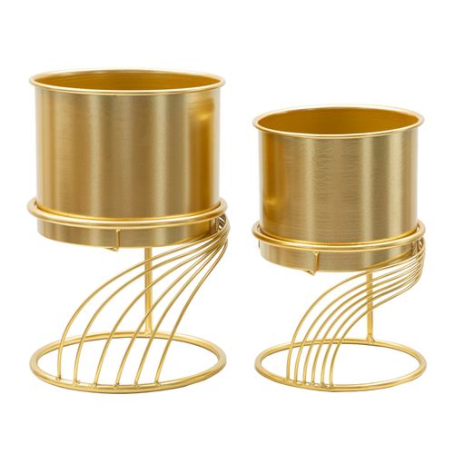Set De 2 Porte-vases Métalliques Dorés Ø 23x35-20x30 Cm Avec Lignes En Spirale