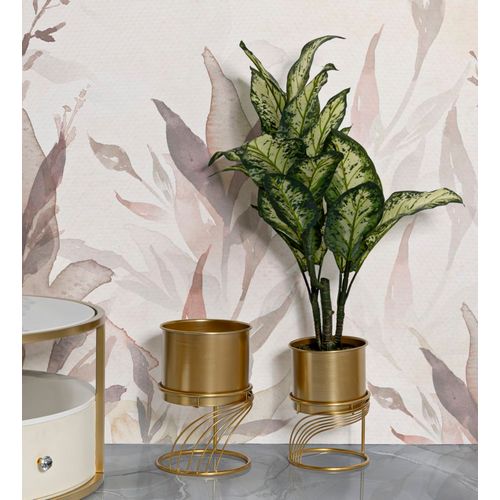 Set De 2 Porte-vases Métalliques Dorés Ø 23x35-20x30 Cm Avec Lignes En Spirale