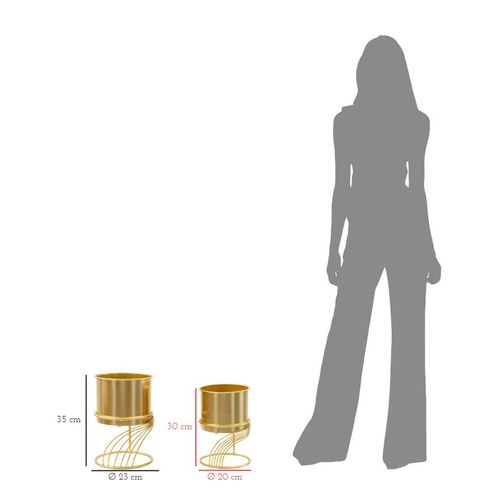 Set De 2 Porte-vases Métalliques Dorés Ø 23x35-20x30 Cm Avec Lignes En Spirale