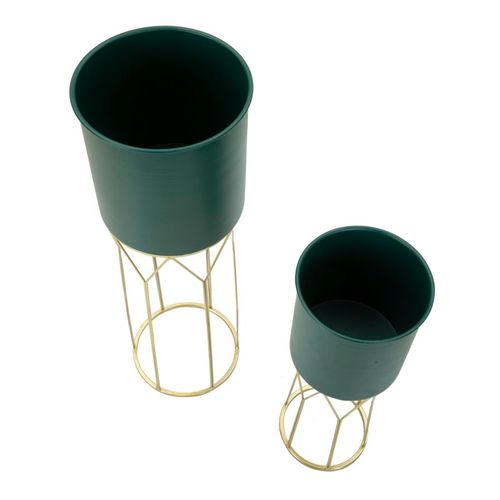 Support De Vase Vert Avec Base Dorée, Set De 2, Ø 23x70-19x50 Cm