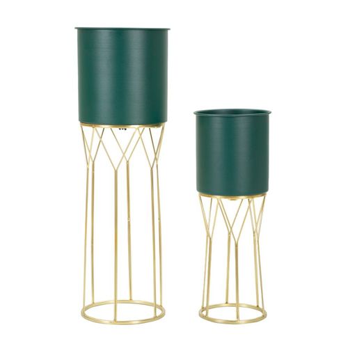 Support De Vase Vert Avec Base Dorée, Set De 2, Ø 23x70-19x50 Cm