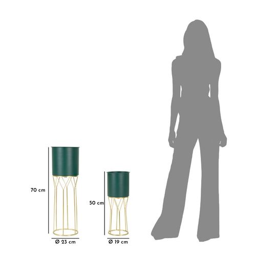 Support De Vase Vert Avec Base Dorée, Set De 2, Ø 23x70-19x50 Cm