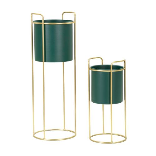Support De Vase Vert Avec Base Dorée, Set De 2, Ø 24x70-19,5x45 Cm