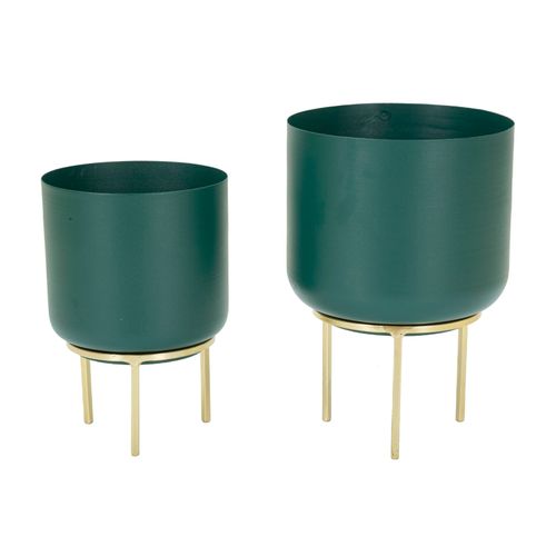 Set De 2 Supports De Vase Verts Avec Base Dorée, Ø 20x29-16x24 Cm