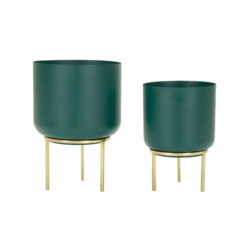 Set De 2 Supports De Vase Verts Avec Base Dorée, Ø 20x29-16x24 Cm