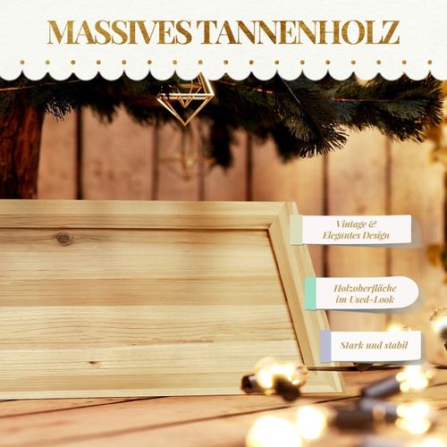 Jupe De Sapin 65x65 Cm En Bois De Pin Naturel, Style Rustique Pour Noël