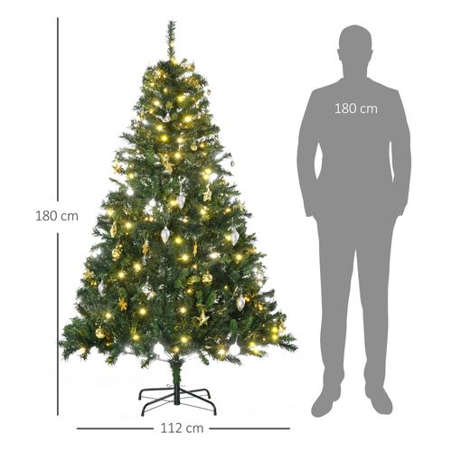 Sapin Artificiel 180 Cm Avec LED Et Décorations, 745 Branches, Métal Inclus
