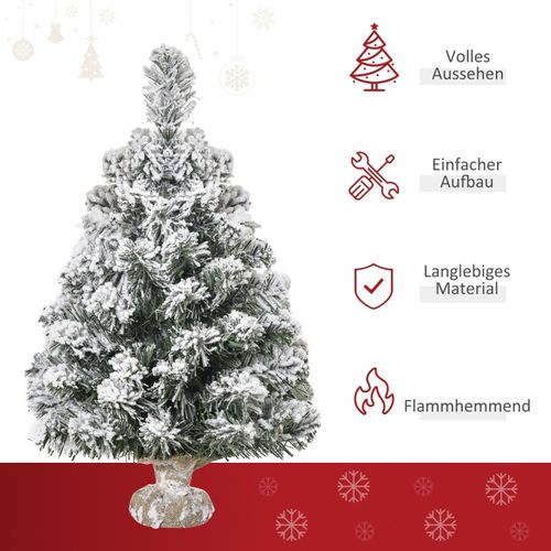 Mini Sapin De Noël Artificiel 60 Cm Enneigé Avec 67 Branches Et Base En Ciment