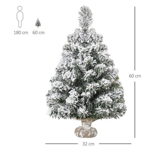 Mini Sapin De Noël Artificiel 60 Cm Enneigé Avec 67 Branches Et Base En Ciment