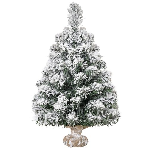 Mini Sapin De Noël Artificiel 60 Cm Enneigé Avec 67 Branches Et Base En Ciment