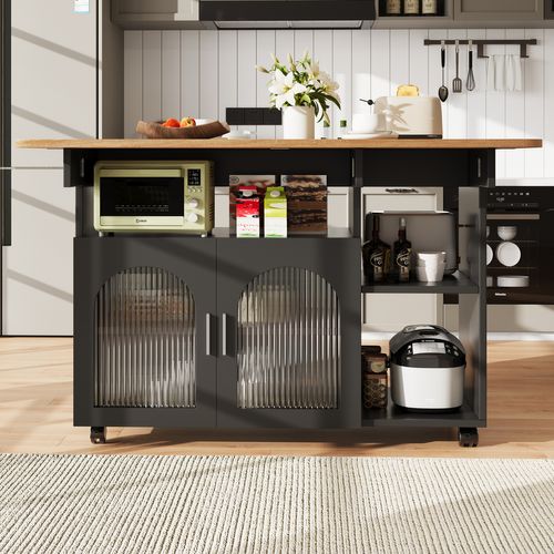 Buffet 120×30×79,5cm, Meuble De Cuisine Moderne, Plateau De Table Pliant, Avec Roulettes, Mdf, Noir