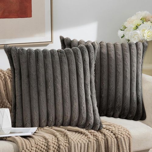 Housses De Coussin 45x45cm, Lot De 2, Fermeture Éclair Dissimulée, Velours Simple Face, Gris