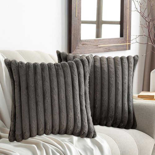 Housses De Coussin 45x45cm, Lot De 2, Fermeture Éclair Dissimulée, Velours Simple Face, Gris