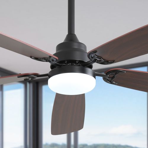 Ventilateur Plafond 52" LED Dimmable, Moteur Dc 6 Vitesses, Télécommande, 5 Pales.