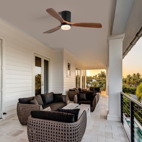 Ventilateur Plafond 52" Intérieur, 3 Pales Bois Massif, Moteur Réversible, Télécommande