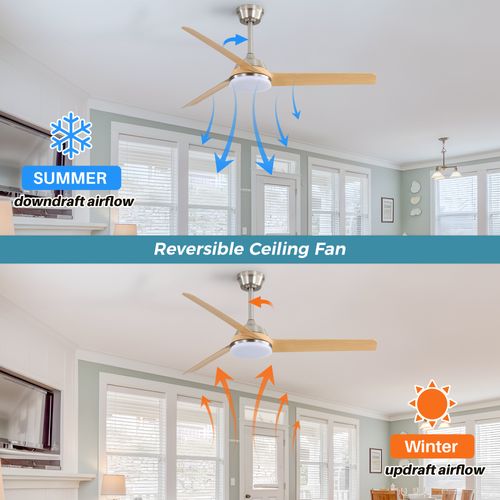 Ventilateur Plafond 52", Lumière LED 22w, 5 Pales Abs, Télécommande, Moteur Réversible Salon.