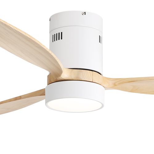 Ventilateur Plafond 52",montage Affleurant, 3 Pales Bois Massif,moteur Réversible Silencieux,lumière