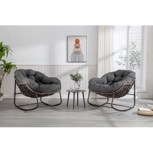 Chaise à Bascule Extérieure, Fauteuil Oeuf En Osier XXL, Confortable Avec Coussin Épais, Gris Foncé