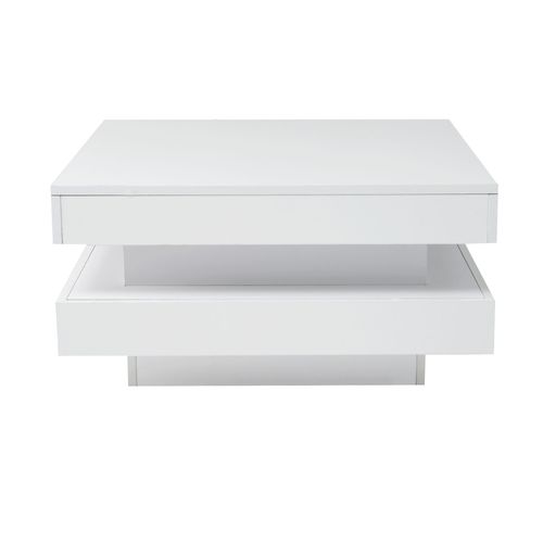Table Basse Carrée Blanche – Style Moderne Avec LED 16 Couleurs,70x70x36 Cm,capacité 3 Kg