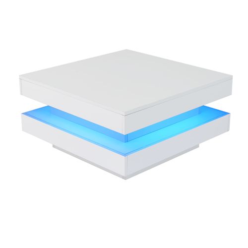 Table Basse Carrée Blanche – Style Moderne Avec LED 16 Couleurs,70x70x36 Cm,capacité 3 Kg