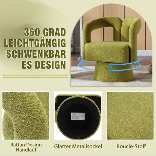Fauteuil Accent Rotatif 360° En Tissu Moelleux,large Rembourrage,pour Salon,chambre,bureau,olive