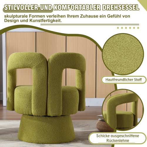 Fauteuil Accent Rotatif 360° En Tissu Moelleux,large Rembourrage,pour Salon,chambre,bureau,olive