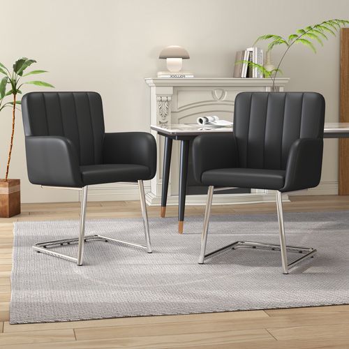 Lot De 2 Chaises Salle à Manger, Fauteuil Rayures Verticales, Pieds Métal Zigzag, Noir